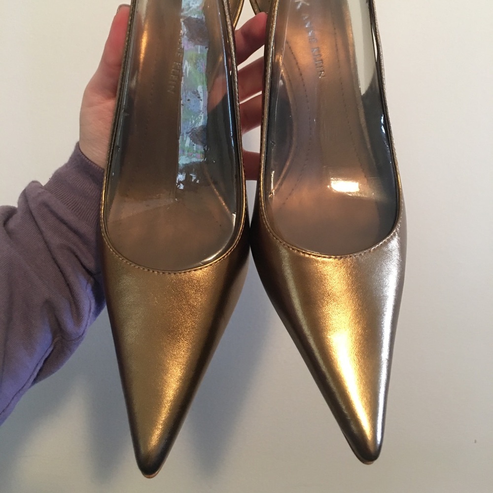 Gold Pointed Toe “Anne Klein” Heels